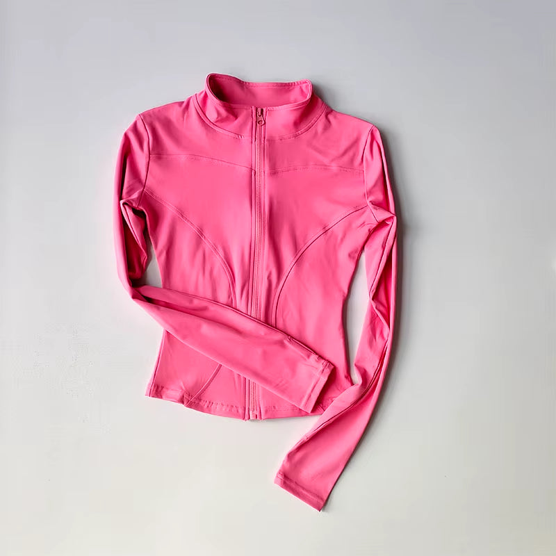 Outdoor Sports Long Sleeved Women Slim Yoga Clothes Quick Dry Zipper Cardigan Stand up Collar Jacket Running Fitness Jacket Top