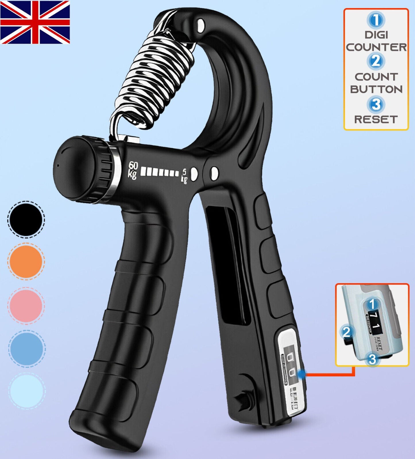 5-60KG Sport Hand Grip Strengthener Adjustable Forearm Trainer Finger Exerciser